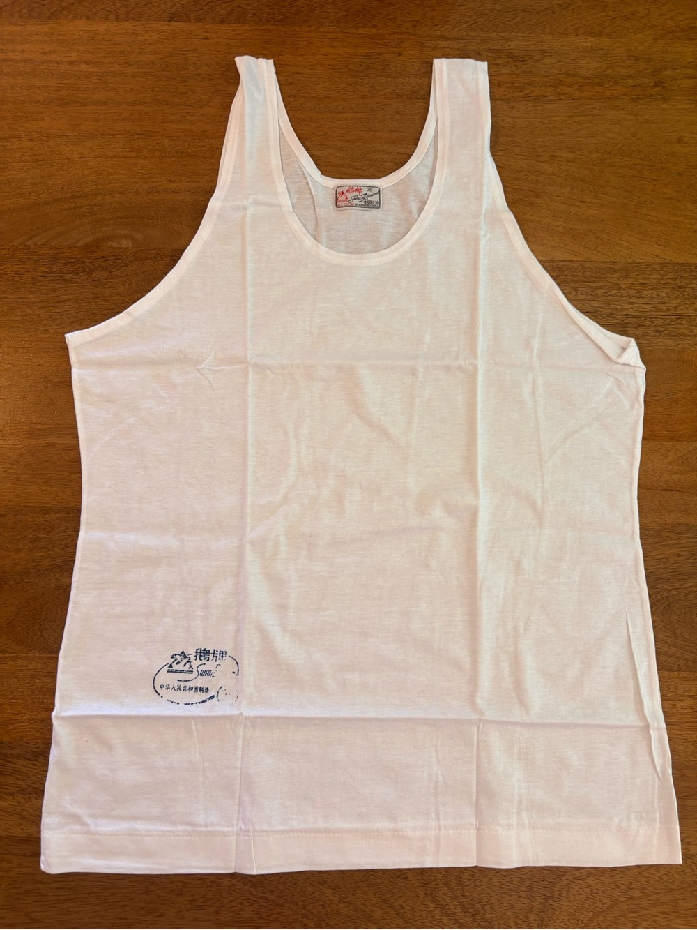 White SWANBRAND Tank Top with Small Blue Print SIZE 38